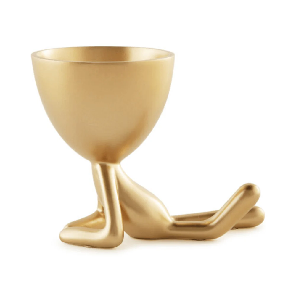 Vaso Cachepot Bob Deitado de Frente em Poliresina Dourado - 16 x 9,7 cm