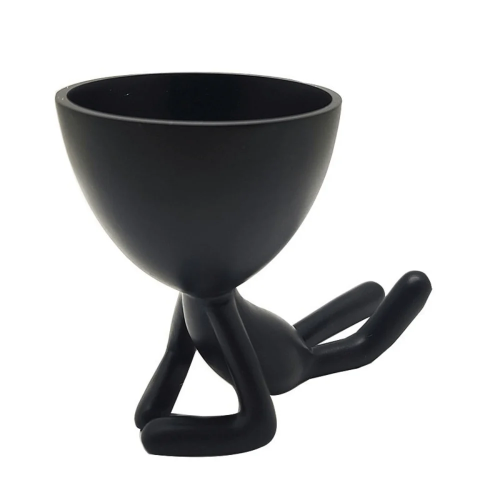 Vaso Cachepot Bob Deitado de Frente em Poliresina Preto