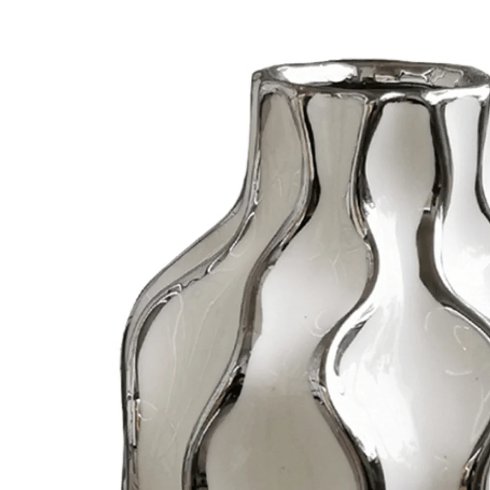 Vaso Cachepot de Cerâmica Branco com Desenhos Geométricos Prata - 26 cm - Image 2
