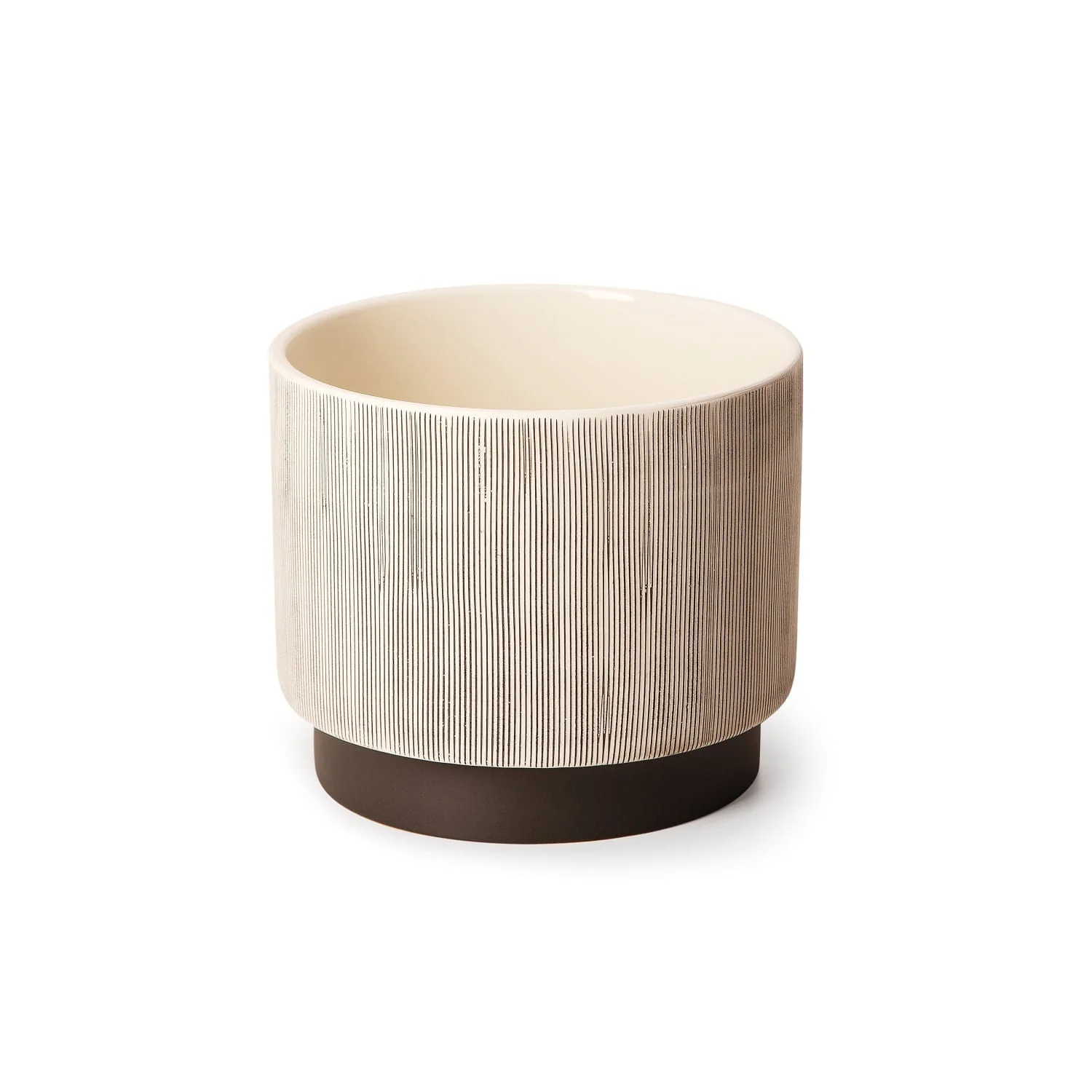Vaso Cachepot de Cerâmica com Pedestal Bege e Marrom 15cm Mart