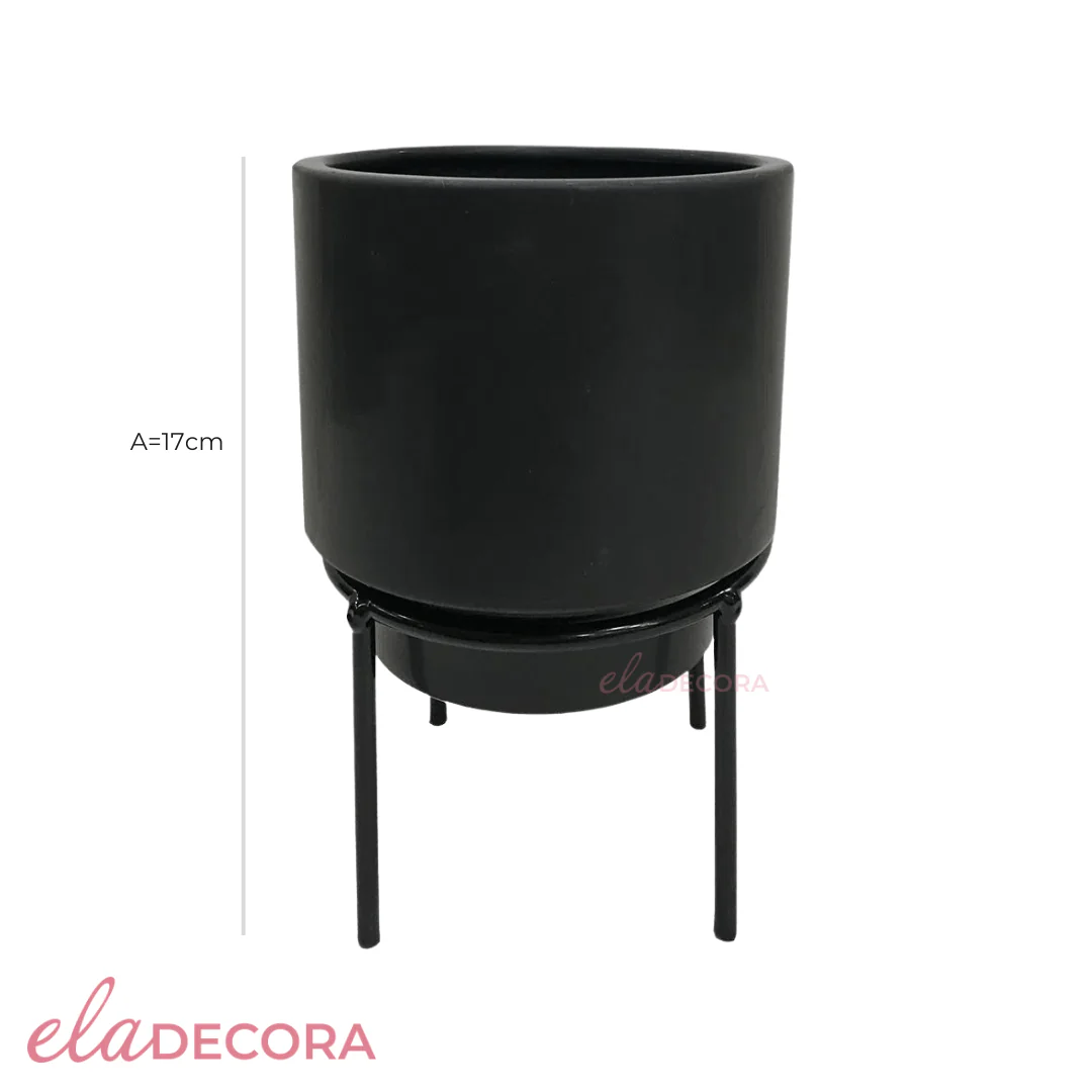 Vaso Cachepot de Cerâmica com Suporte de Metal Preto 12 cm x 12 cm - Image 2