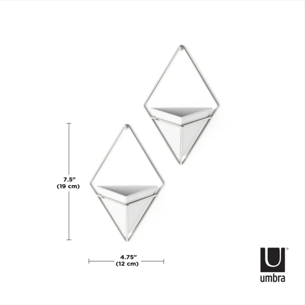 Vaso Decorativo Cachepot de Parede Triangular Branco com Cromado Umbra - 2 Peças - Image 3
