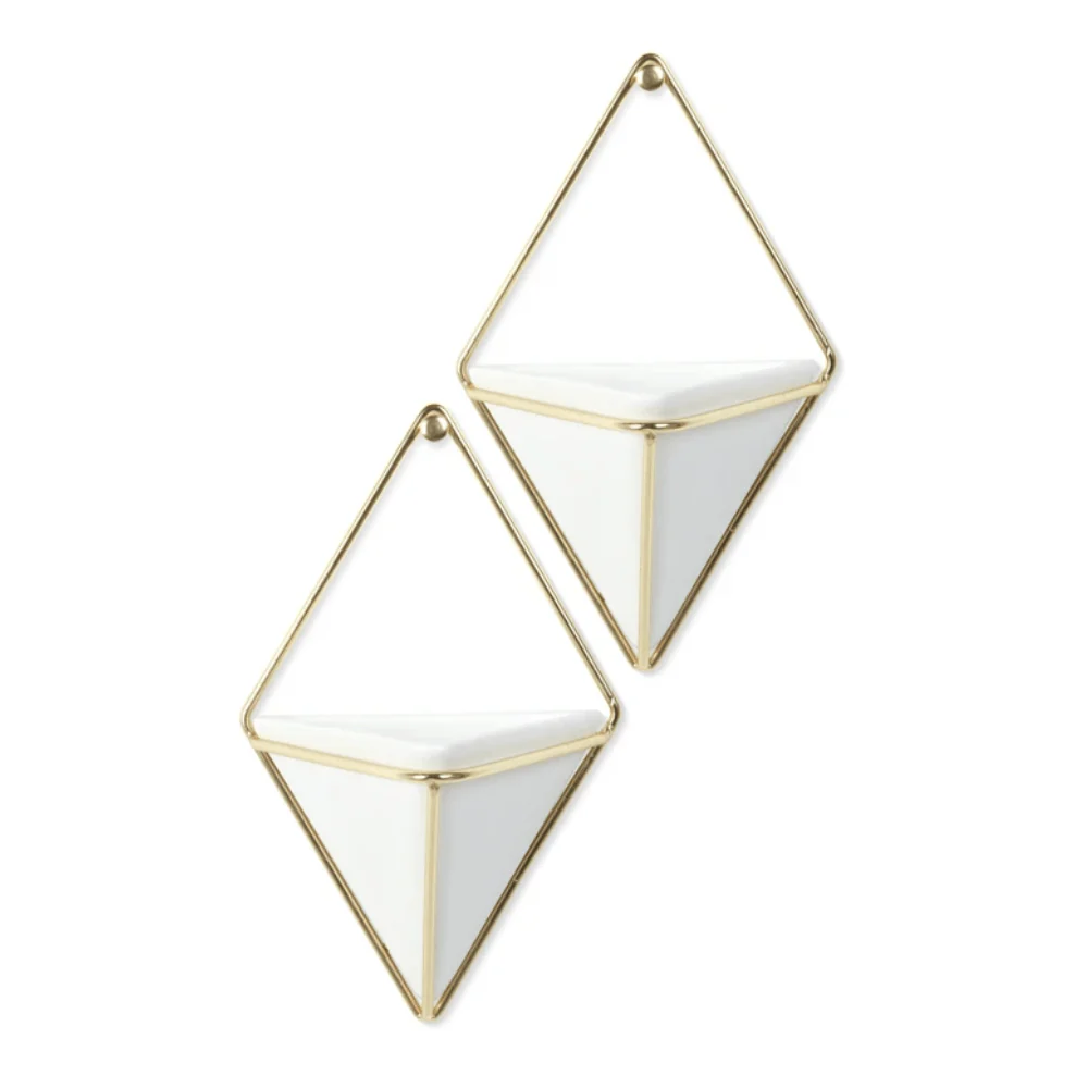 Vaso Decorativo Cachepot de Parede Triangular Branco com Dourado - 2 Peças - Image 3