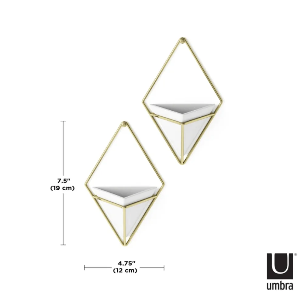Vaso Decorativo Cachepot de Parede Triangular Branco com Dourado - 2 Peças - Image 4