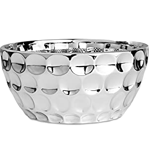 Vaso Cachepot Dots em Cerâmica Metalizado Prata G 24cm