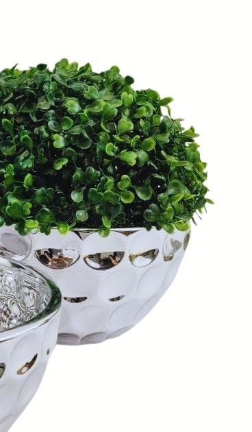 Vaso Cachepot Dots em Cerâmica Metalizado Prata G 24cm - Image 3