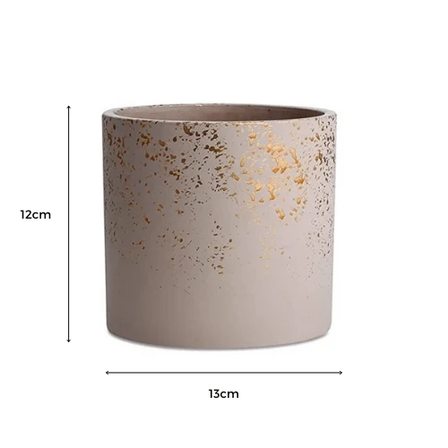 Vaso Cachepot em Cimento Nude e Dourado 13cm P - Image 2