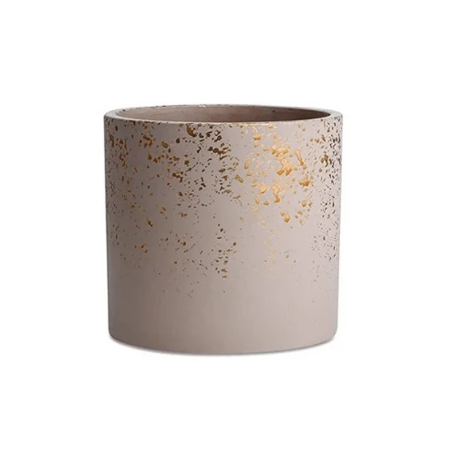 Vaso Cachepot em Cimento Nude e Dourado 16cm M