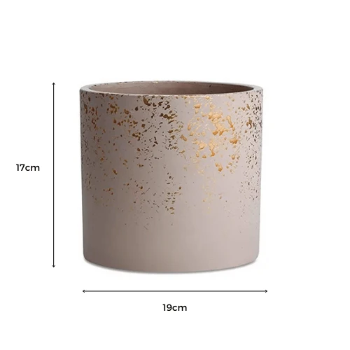 Vaso Cachepot em Cimento Nude e Dourado 19cm G - Image 2