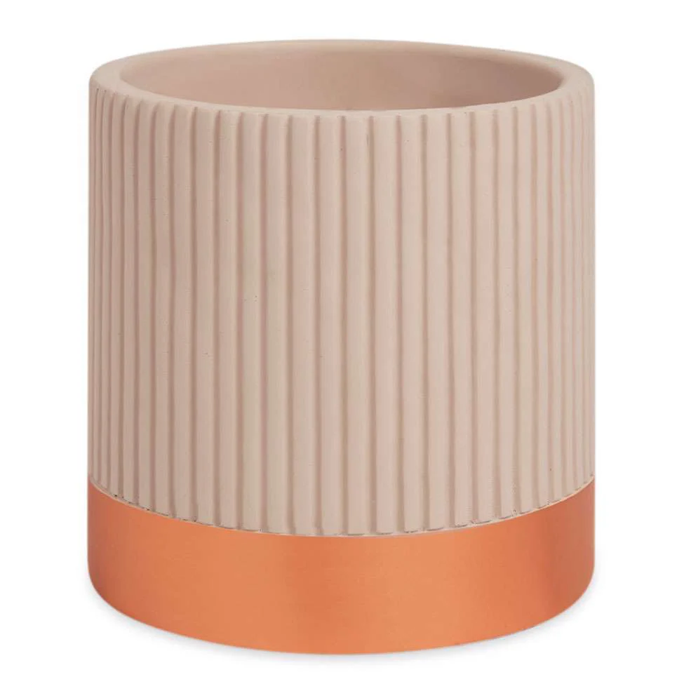 Vaso Cachepot em Cimento Nude e Rose Gold 14cm