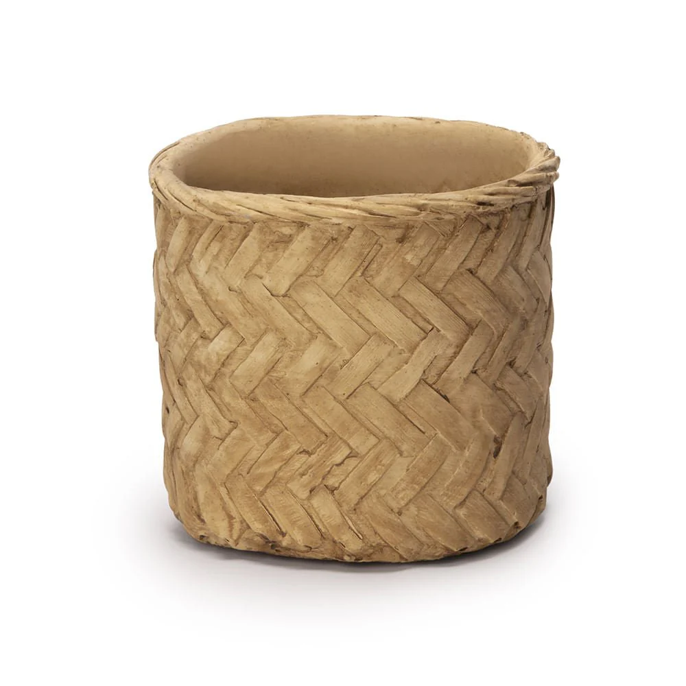 Vaso Cachepot Estilo Palha Trançada em Cimento 16,5cm