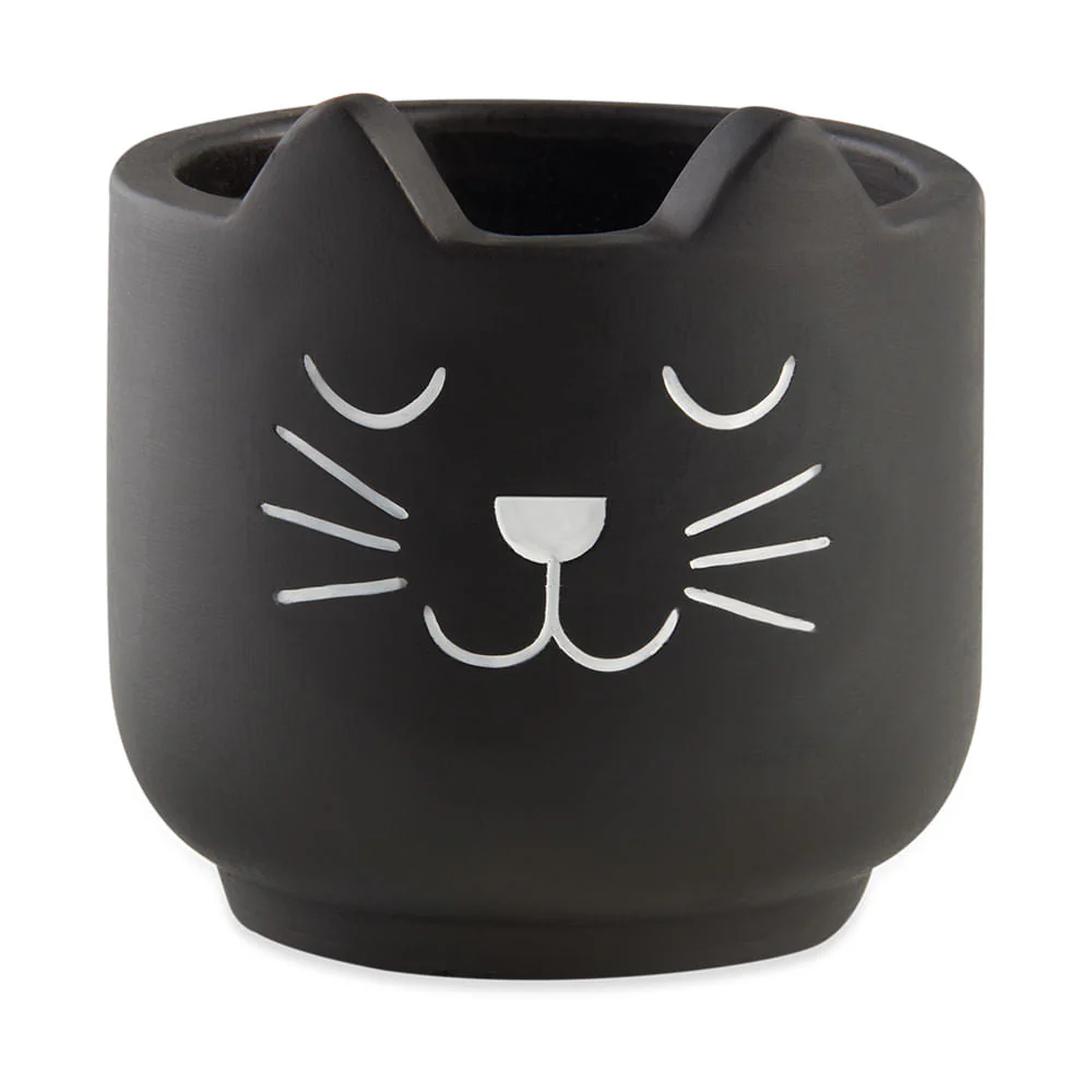 Vaso Cachepot Gato em Cimento Preto 10cm