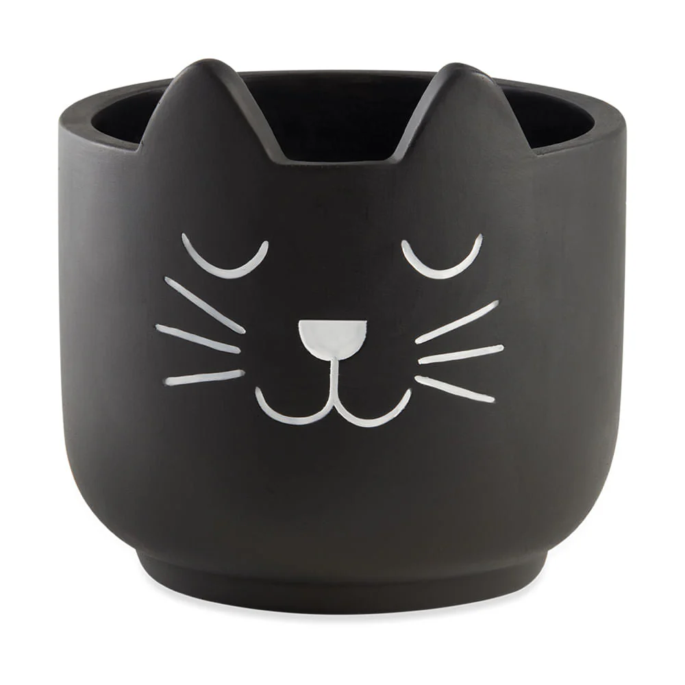 Vaso Cachepot Gato em Cimento Preto 15,5cm
