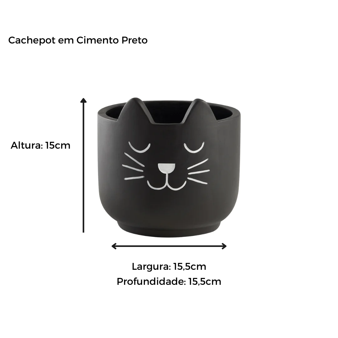 Vaso Cachepot Gato em Cimento Preto 15,5cm - Image 2