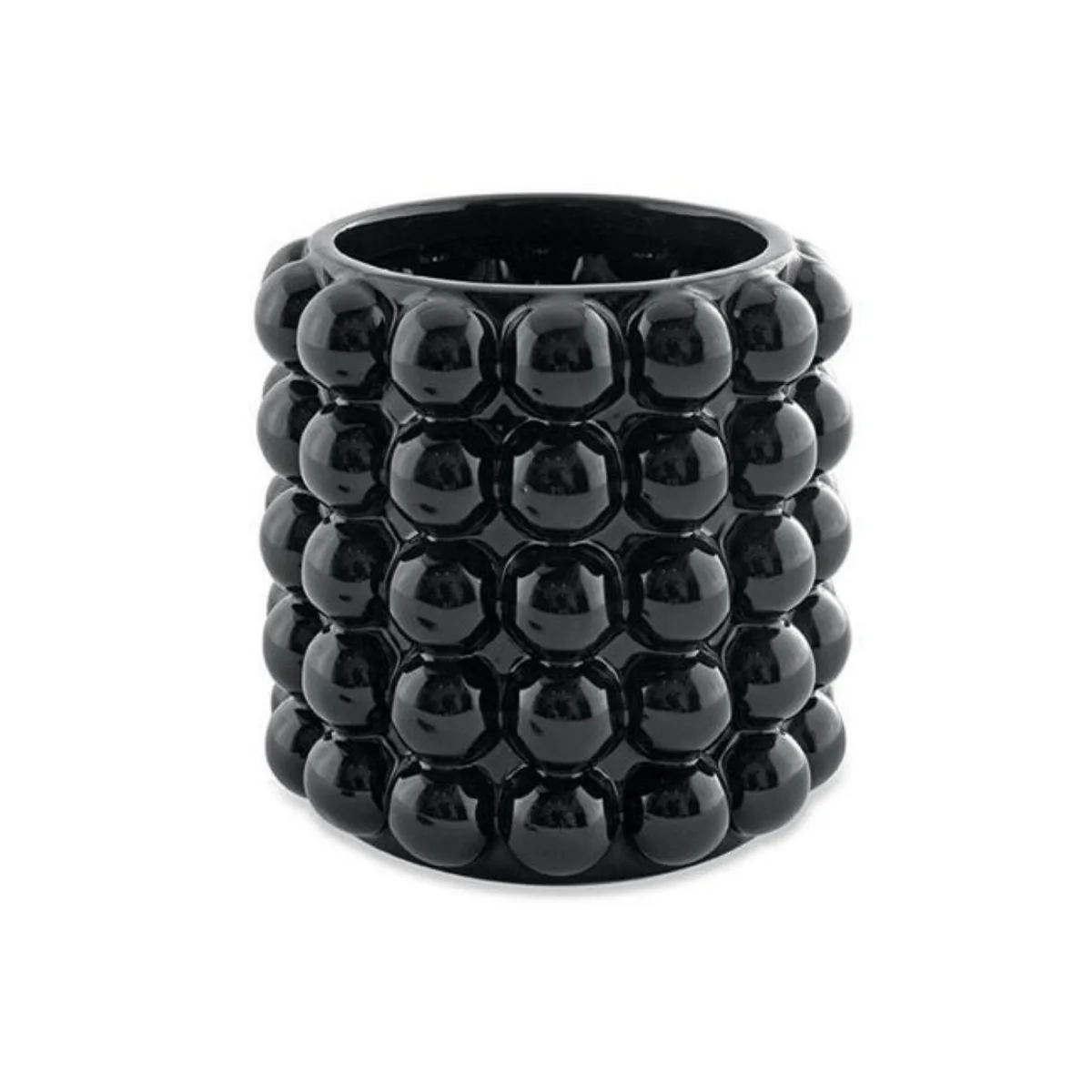Vaso Cachepot Preto Bolas Dots em Cerâmica - 13,5 cm