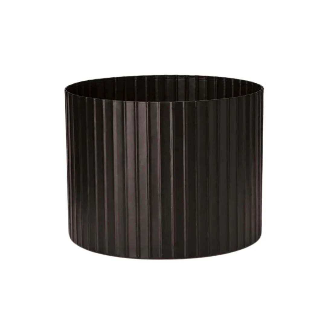 Vaso Cachepot Redondo em Metal Preto 15cm