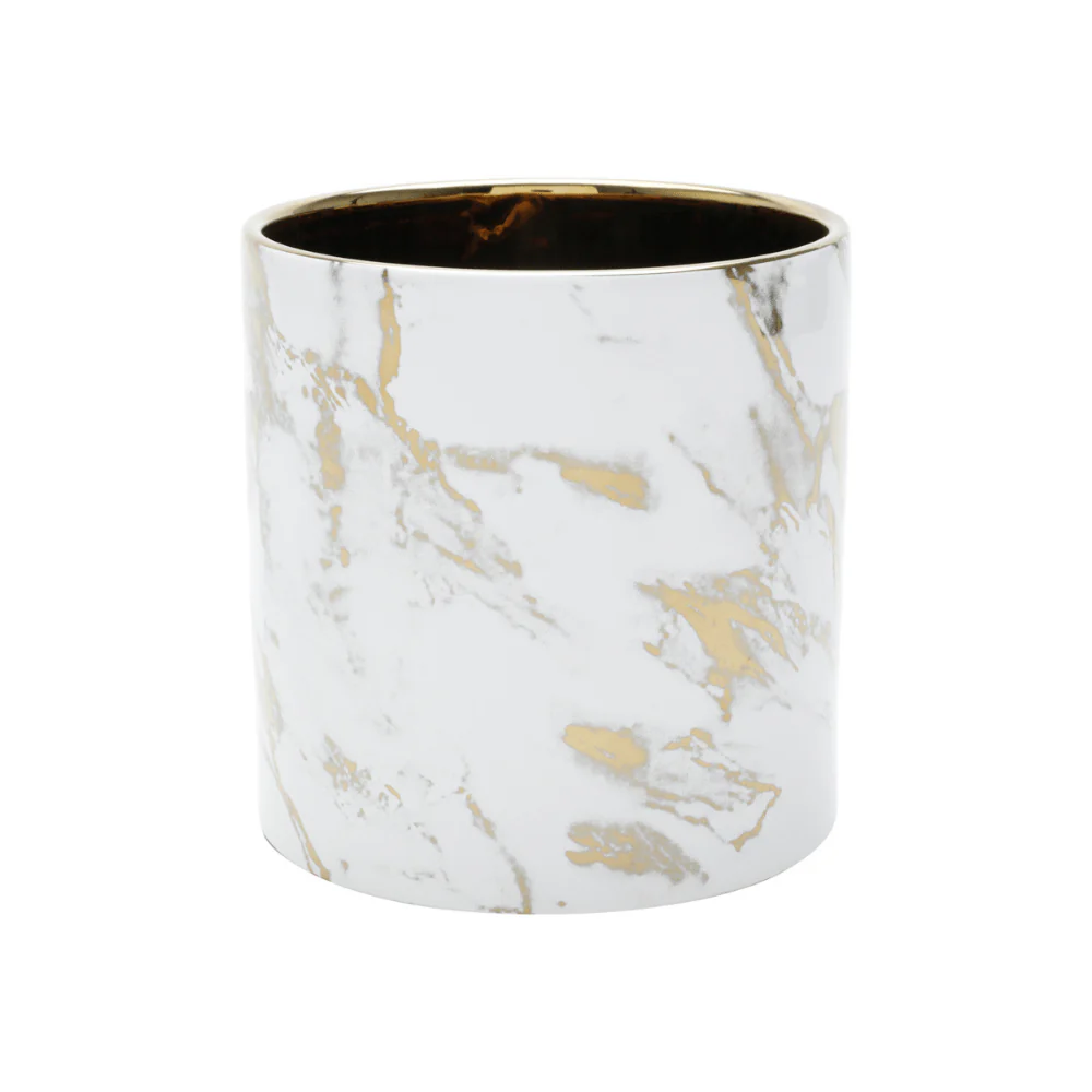 Vaso em Cerâmica Branco com Dourado 15 x 15cm