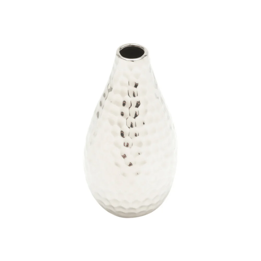 Vaso em Cerâmica Prateado 8 x 14 cm - Image 2