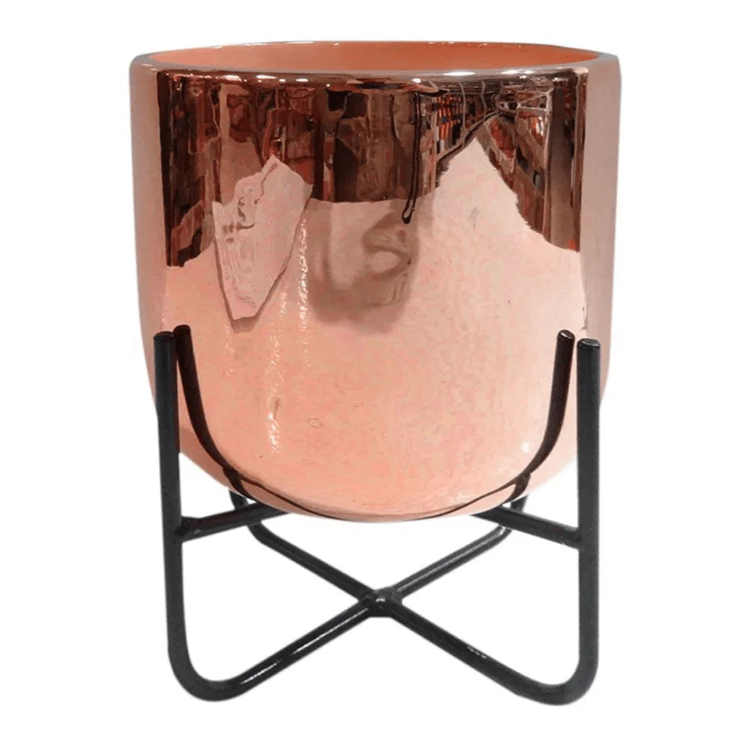 Vaso Com Base de Ferro Rose Gold