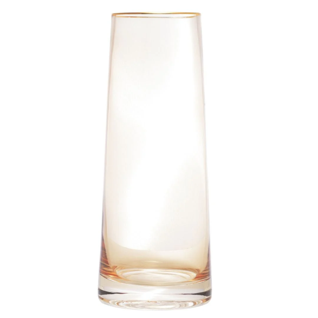 Vaso de Vidro com Borda Dourada Âmbar Liz 11cm x 27cm