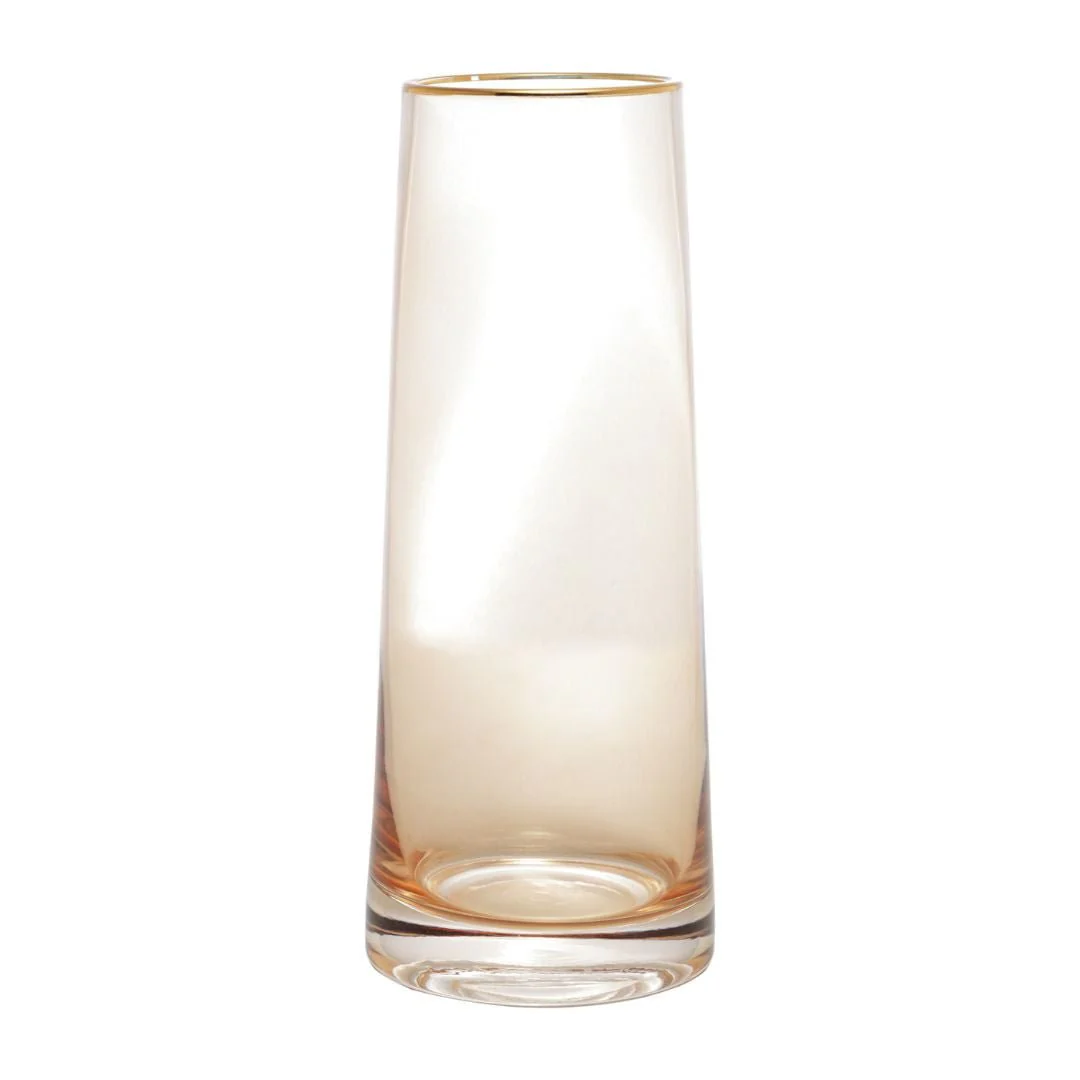 Vaso de Vidro com Borda Dourada Âmbar Liz 9cm x 22cm