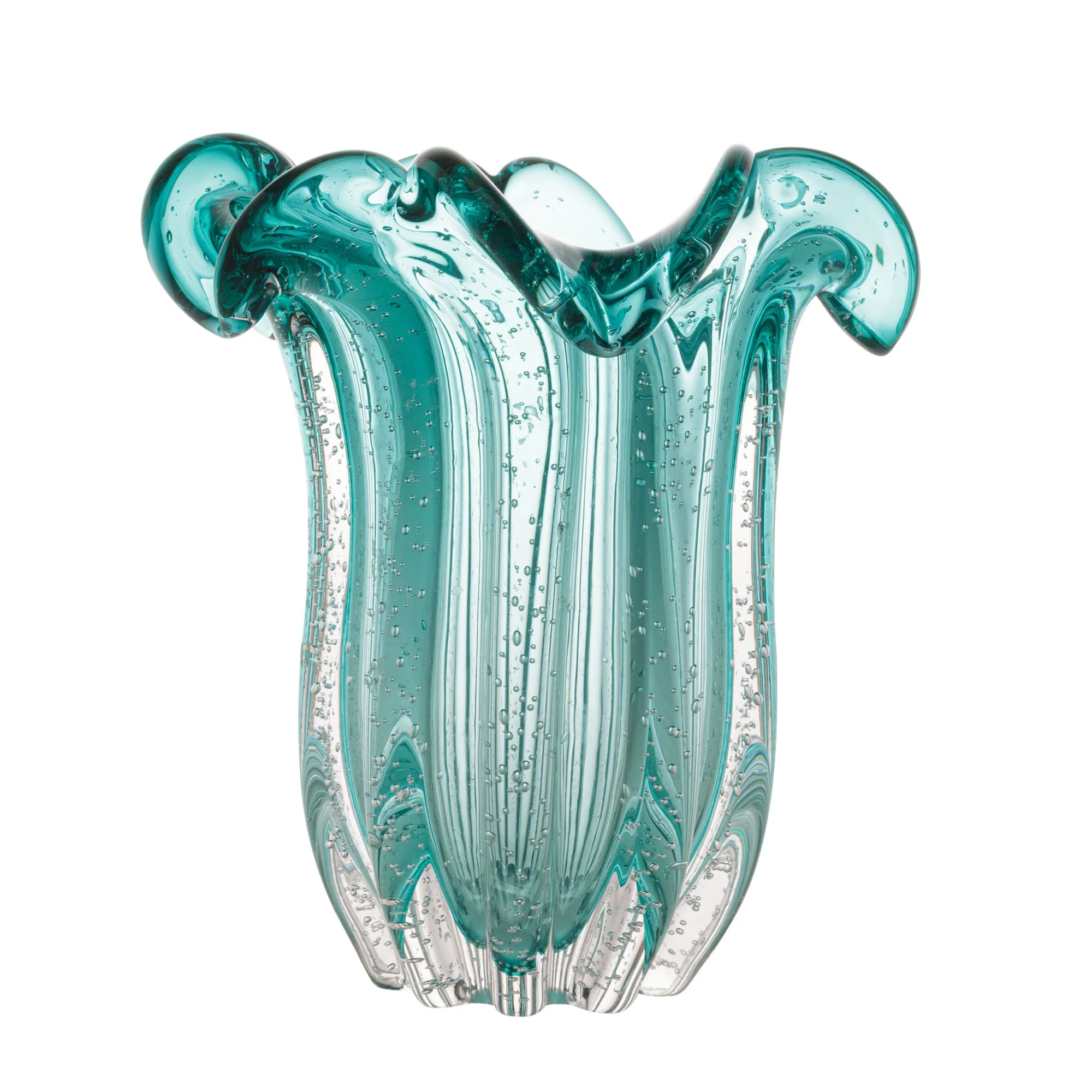 Vaso de Vidro Murano Flat Italy Azul Verde Tiffany 21cm - Image 4