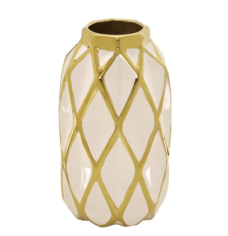 Vaso Decorativo Bege e Dourado 24,5cm