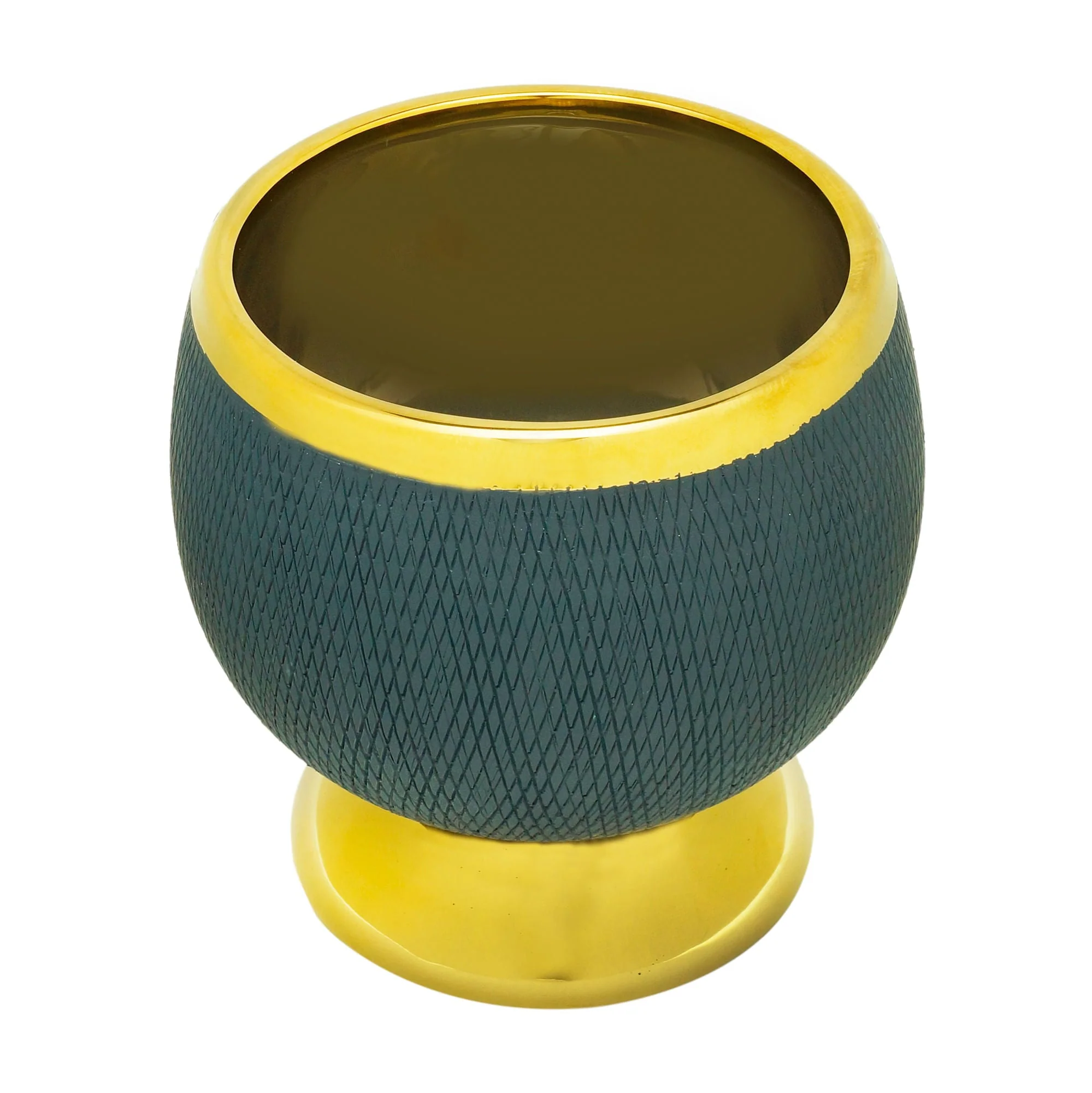 Vaso Decorativo Cerâmica Redondo Azul Com Dourado -  15cm - Image 2