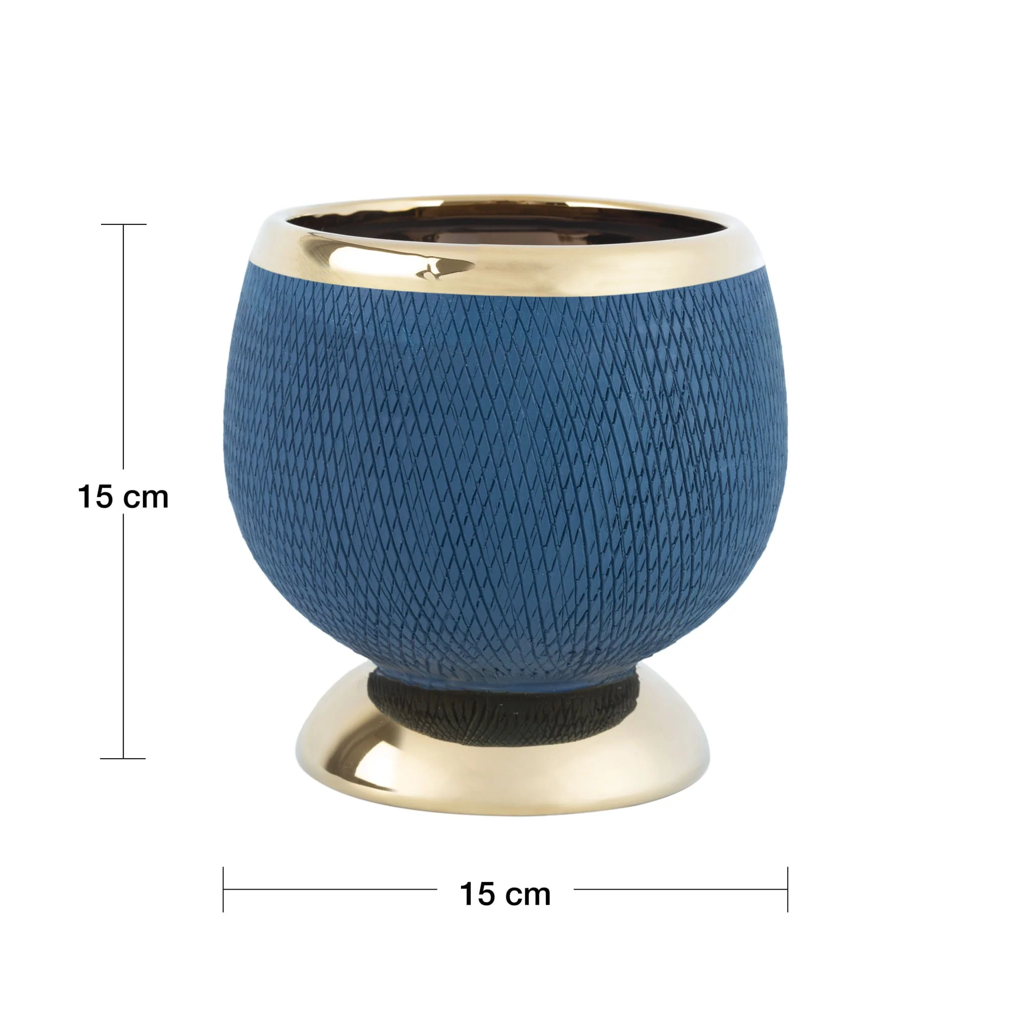 Vaso Decorativo Cerâmica Redondo Azul Com Dourado -  15cm - Image 4