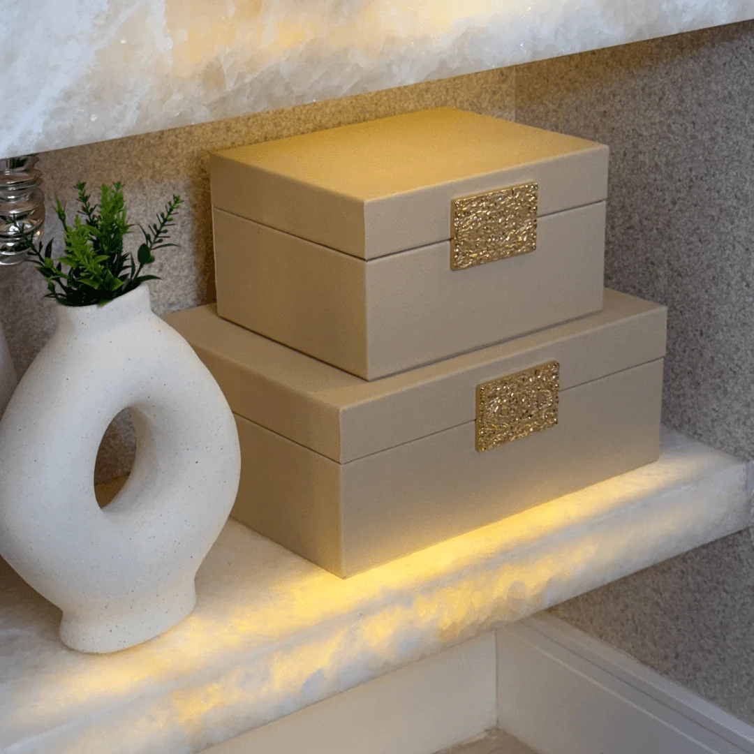 Caixa Decorativa em MDF e PU Bege 20,6cm P - Image 4