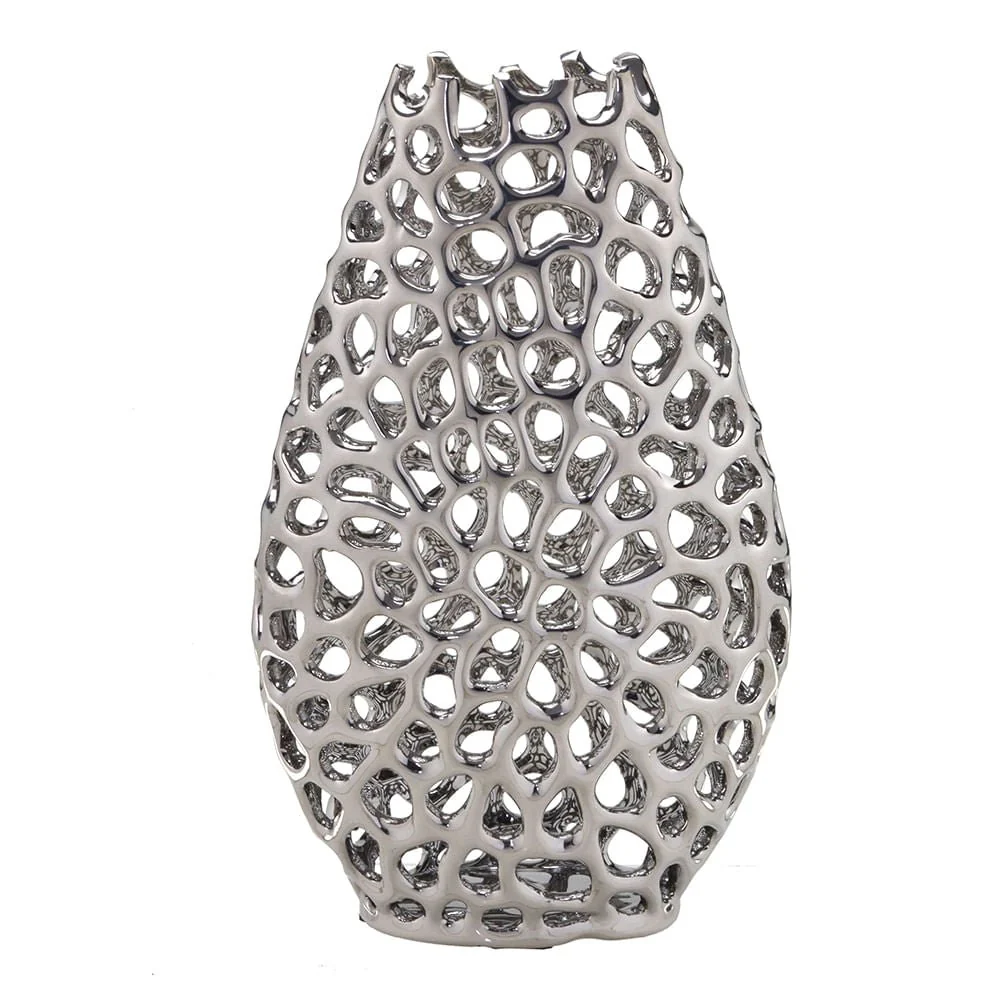 Vaso Decorativo Vazado Cromado 34cm