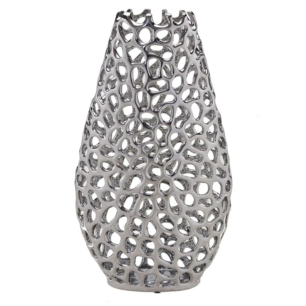 Vaso Decorativo Vazado Cromado 41cm