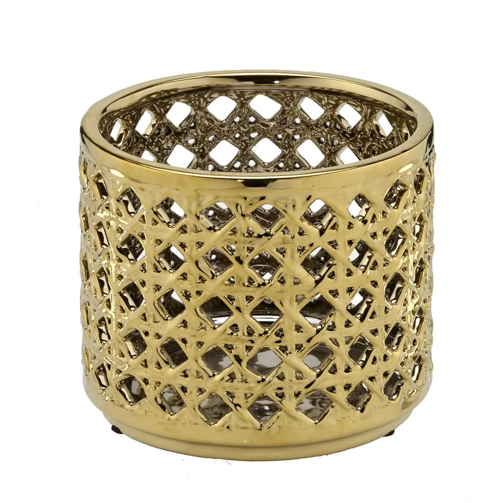 Vaso Decorativo Vazado Dourado