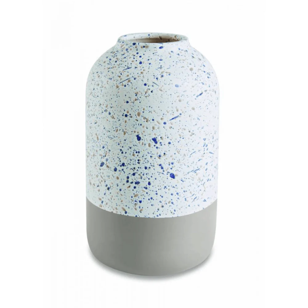 Vaso Decorativo Granilite em Cerâmica Branco e Cinza - 20,5 cm