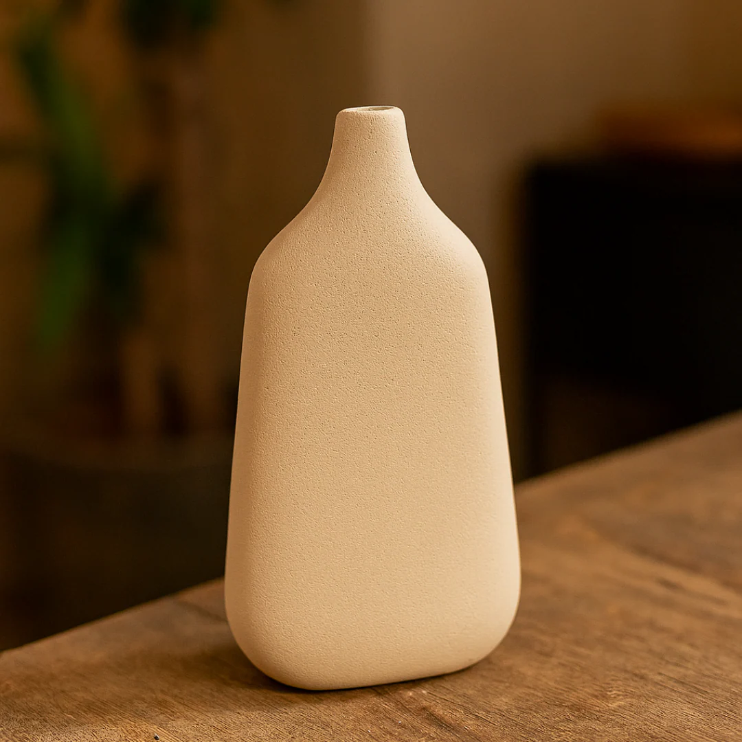Vaso em Cerâmica Retangular Bege 27,5cm - Image 2
