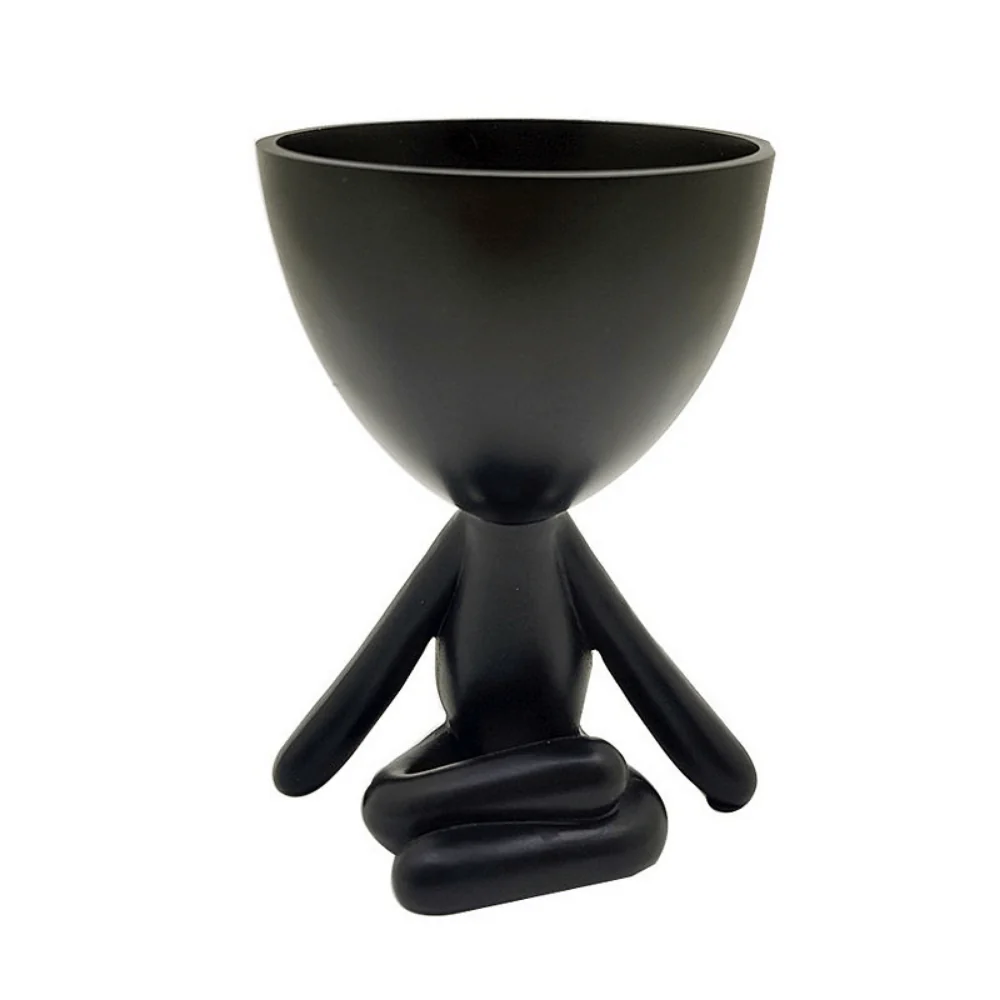 Vaso Cachepot Bob Sentado de Lado em Poliresina Preto
