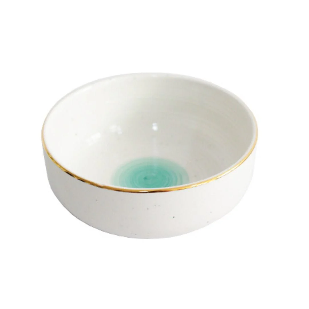 Bowl Gaia Azul e Branco Filete Dourado 11,5cm