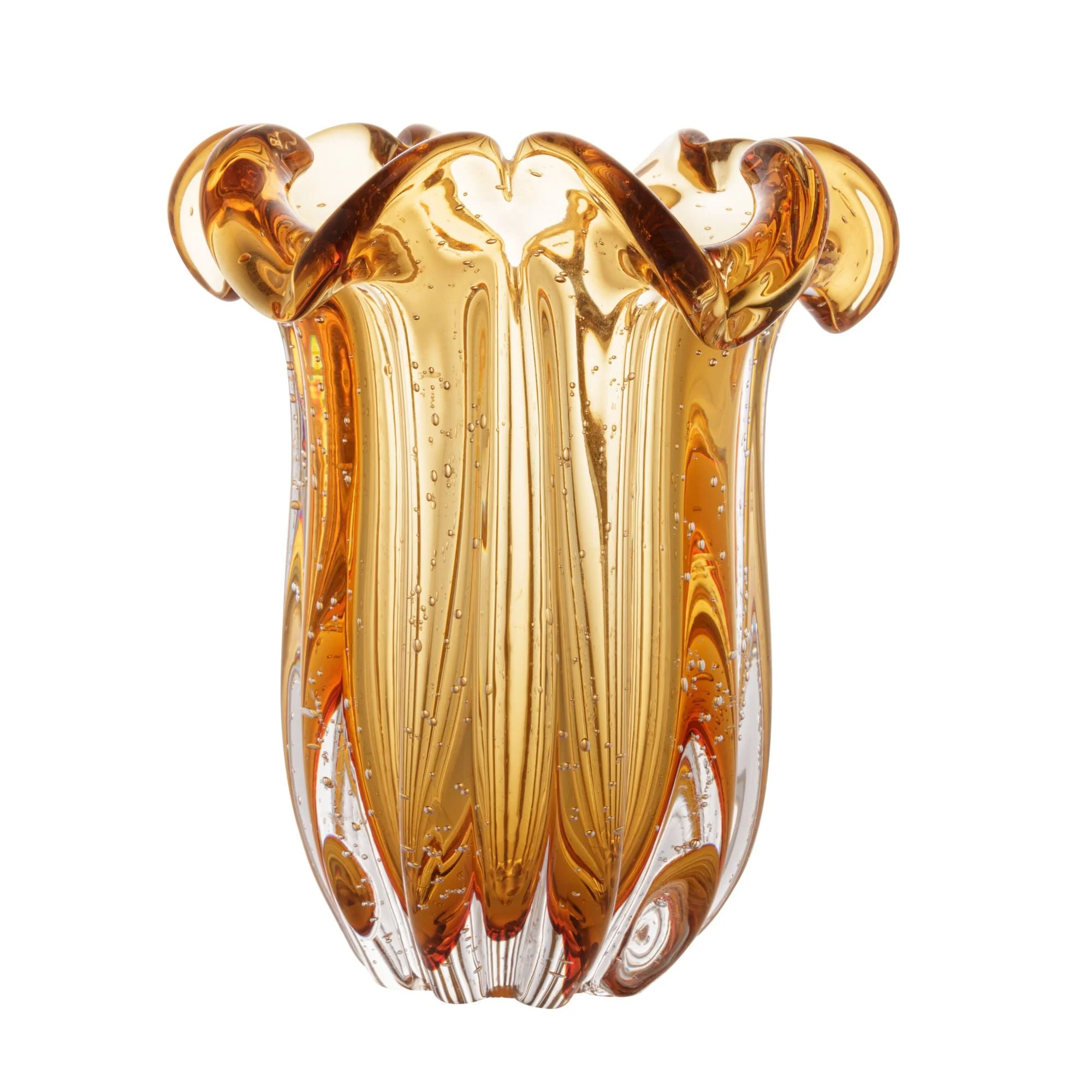 Vaso Murano de Vidro Flat Italy Âmbar 21 cm