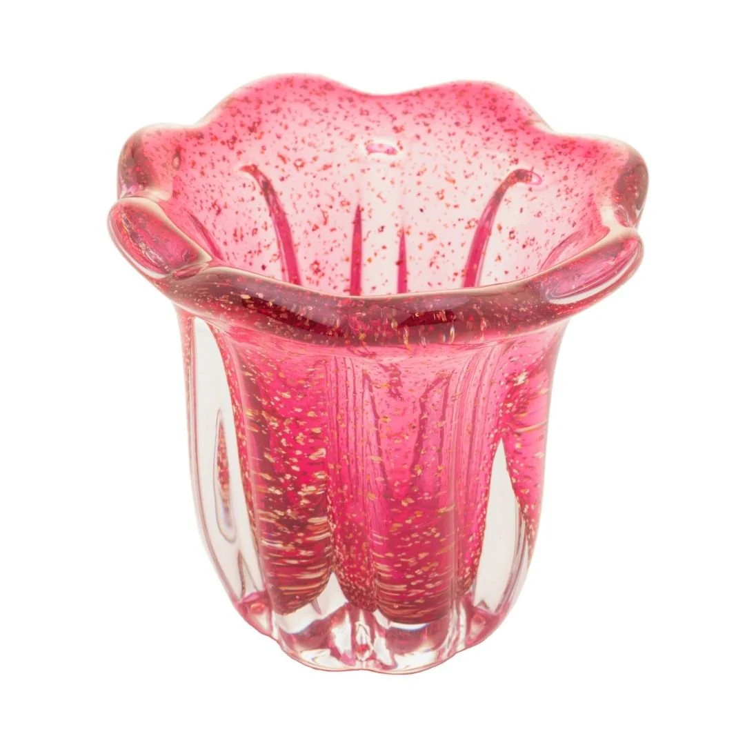 Vaso Murano de Vidro Italy Rosa e Dourado 12cm x 11cm
