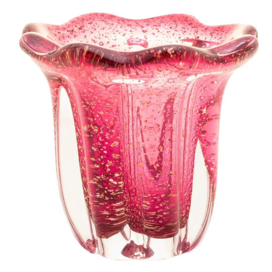 Vaso Murano de Vidro Italy Rosa e Dourado 12cm x 11cm - Image 2