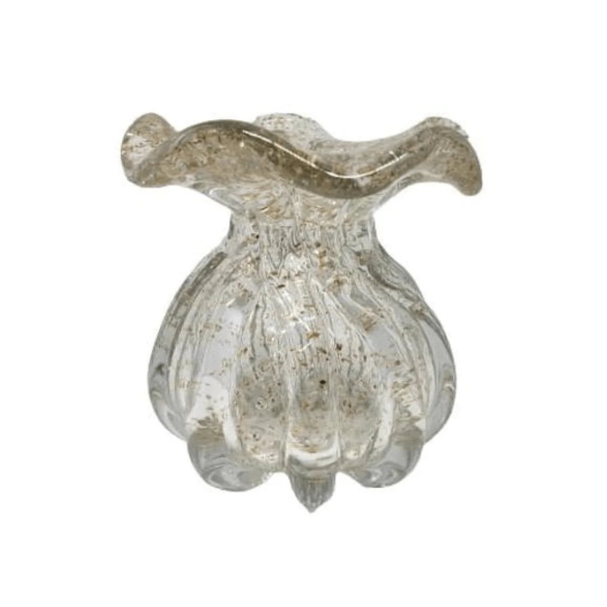 Vaso Murano de Vidro Transparente e Dourado 10,5cm