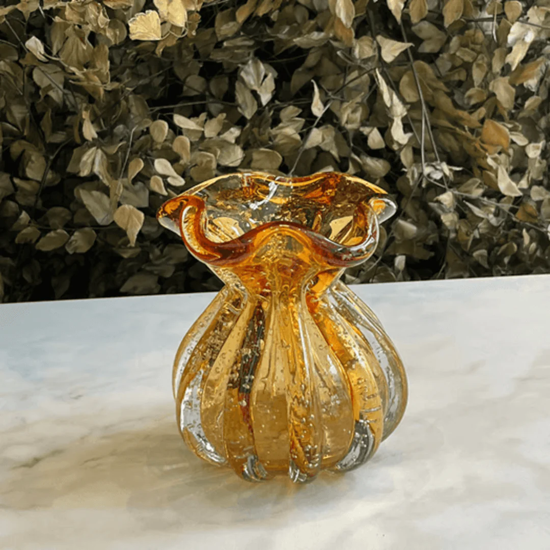 Vaso Murano Trouxinha de Vidro Italy Âmbar e Dourado 11 cm x 10 cm - Image 2