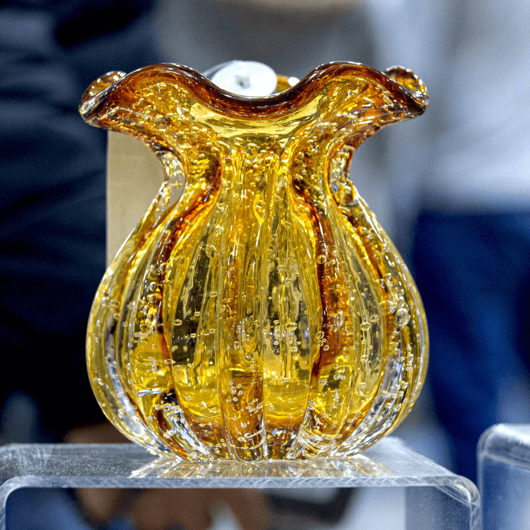 Vaso Murano Trouxinha de Vidro Italy Âmbar e Dourado 11 cm x 10 cm - Image 5