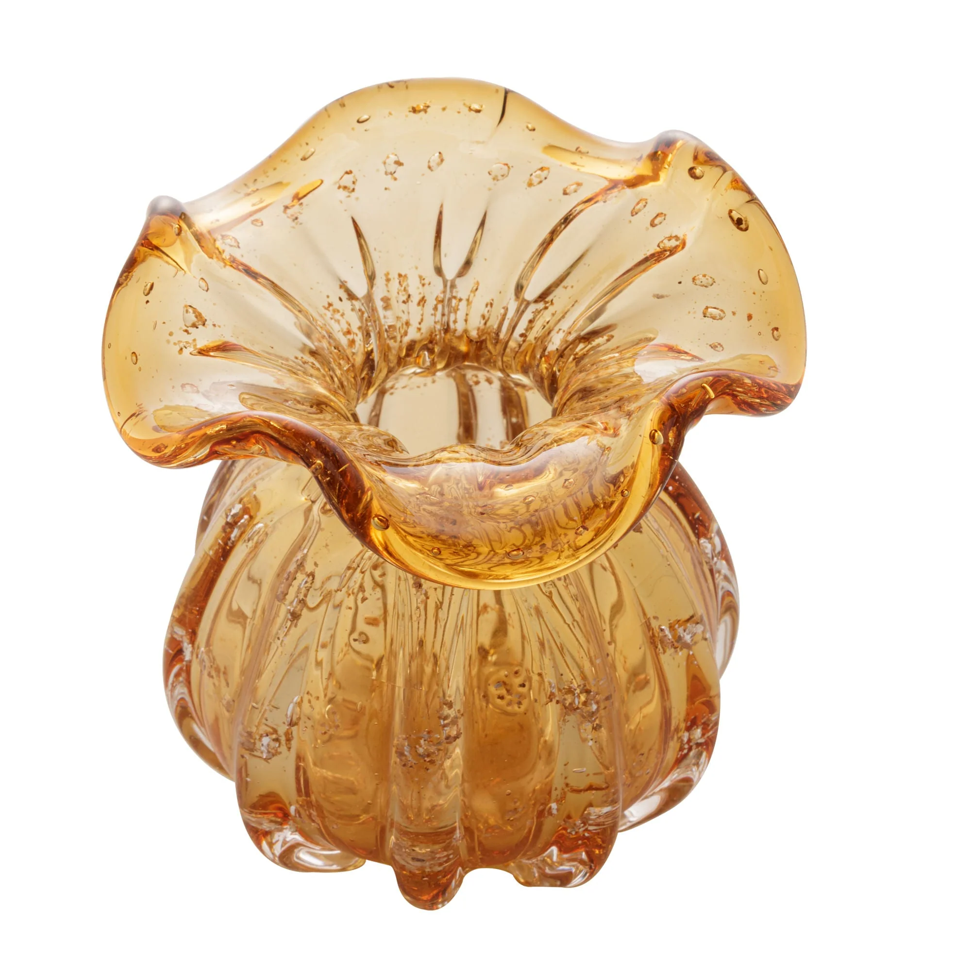 Vaso Murano Trouxinha de Vidro Italy Âmbar e Dourado 17cm - Image 2