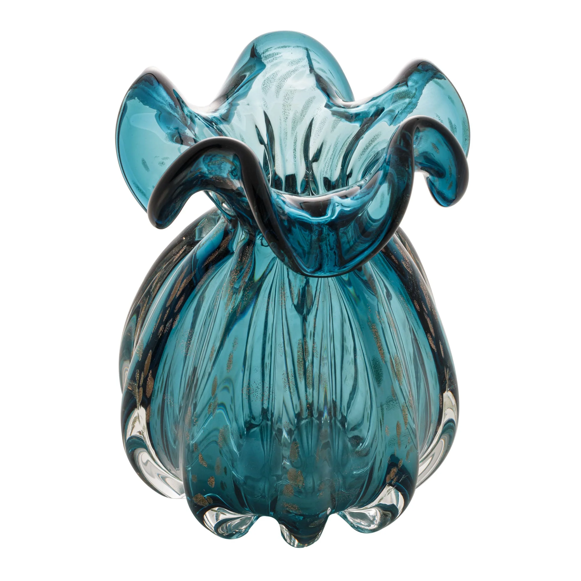 Vaso Murano Trouxinha de Vidro Italy Azul e Rosé 17cm