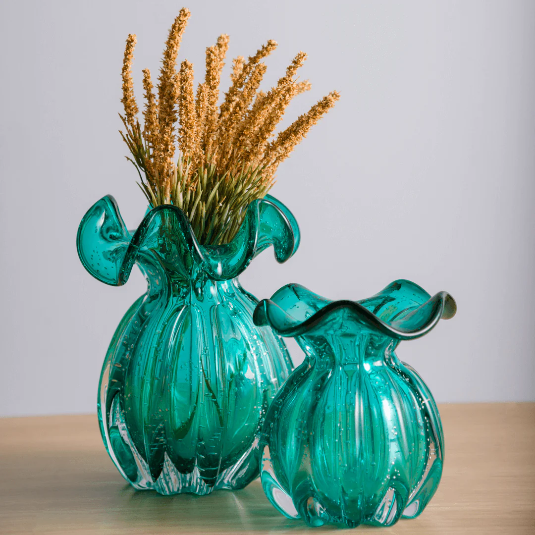 Vaso Murano Trouxinha de Vidro Italy Azul Verde Tiffany 17cm - Image 2