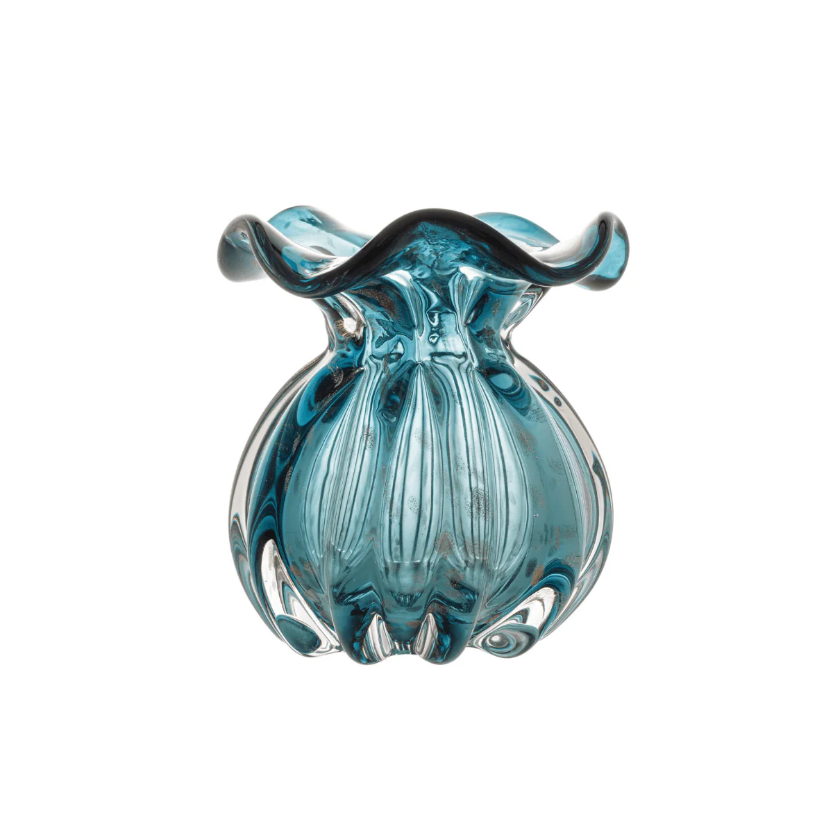Vaso Murano Trouxinha de Vidro Italy Azul Verde Tiffany e Rose - 11 cm