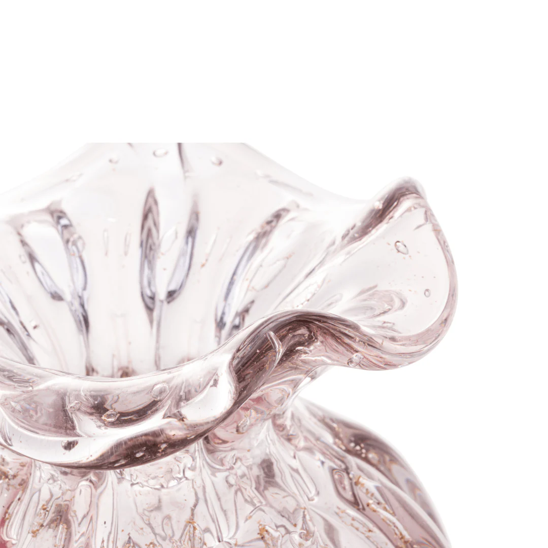 Vaso Murano Trouxinha de Vidro Italy Rosa Claro e Dourado 13cm - Image 3