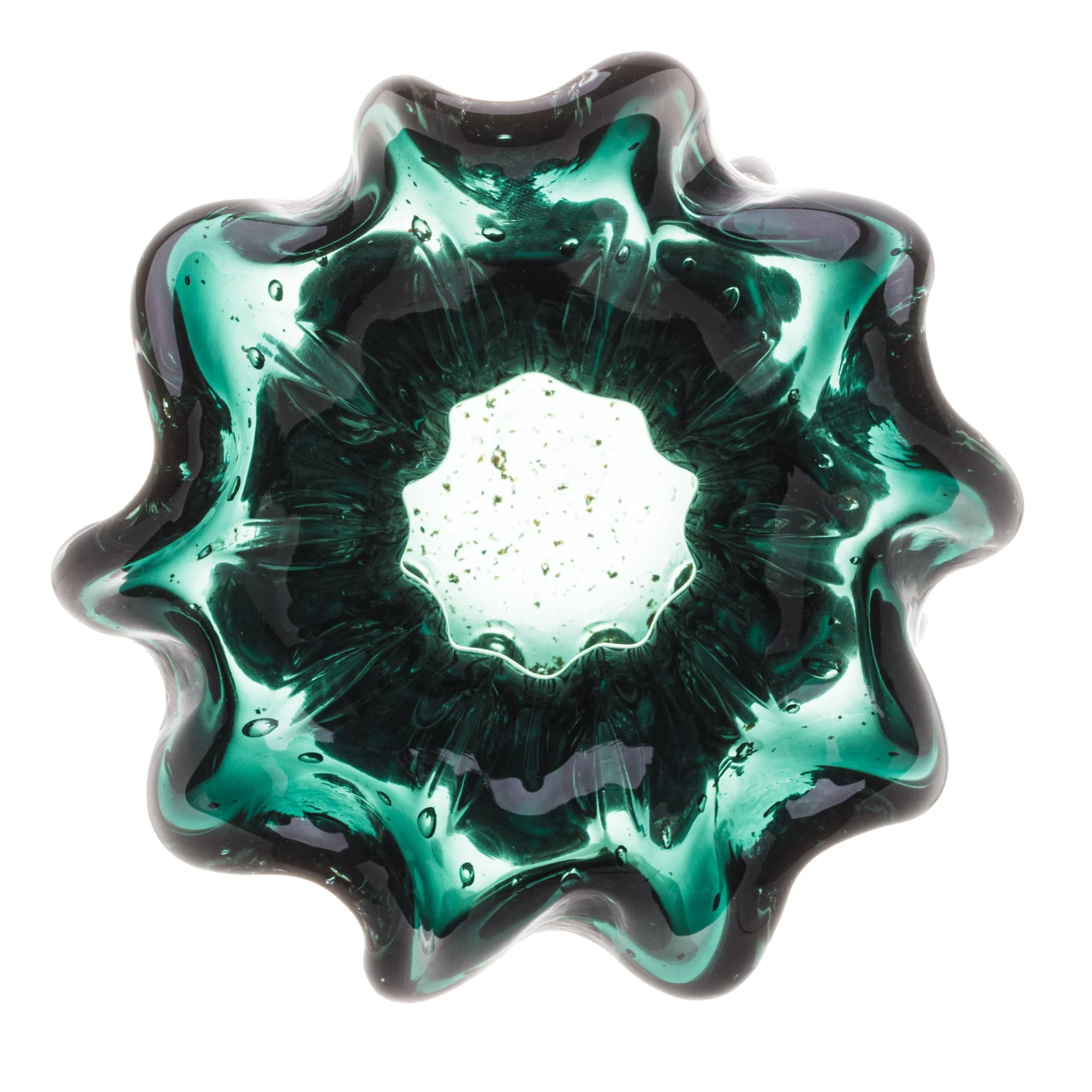 Vaso Murano Trouxinha de Vidro Italy Verde Esmeralda e Dourado 17cm - Image 2