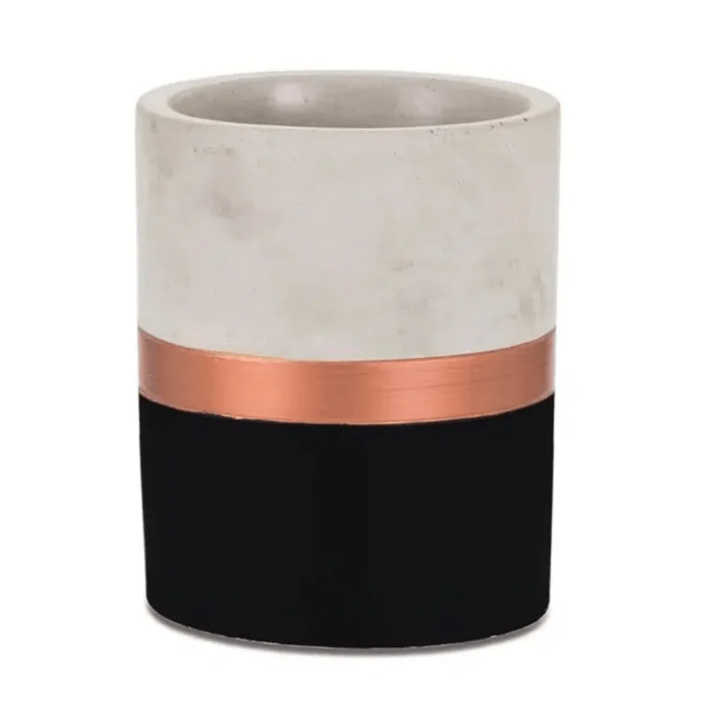 Vaso Cachepot Decorativo Preto e Rose Gold em Cimento (G) - 13 cm
